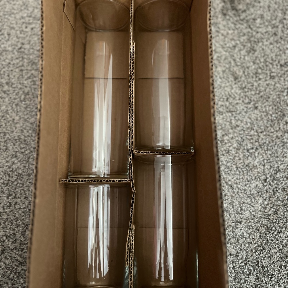 Set of 4 Tall Clear Glass Vases